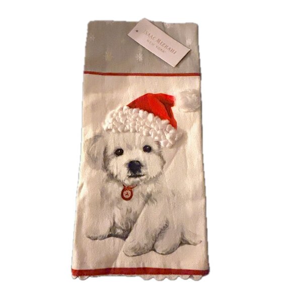 Isaac Mizrahi Kitchen Towel ~ Christmas Maltese Wearing a Santa Hat - Picture 5 of 5
